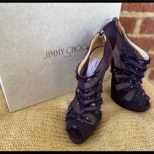 [Jimmy Choo]Purple Kerfield Heels 39.5 Beaded Mesh